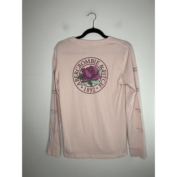 Abercrombie & Fitch Top Women's Long Sleeve Pink Rose Embroidered Logo S… - Picture 4 of 9